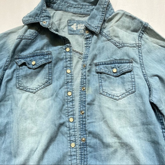 MUDD | Girls Snap Buttons Distressed Jean Shirt - Picture 5 of 6